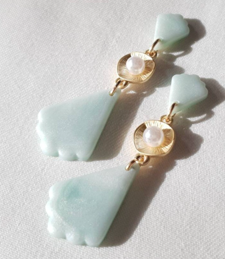 Light blue pearlescent clay scallop - jewellery