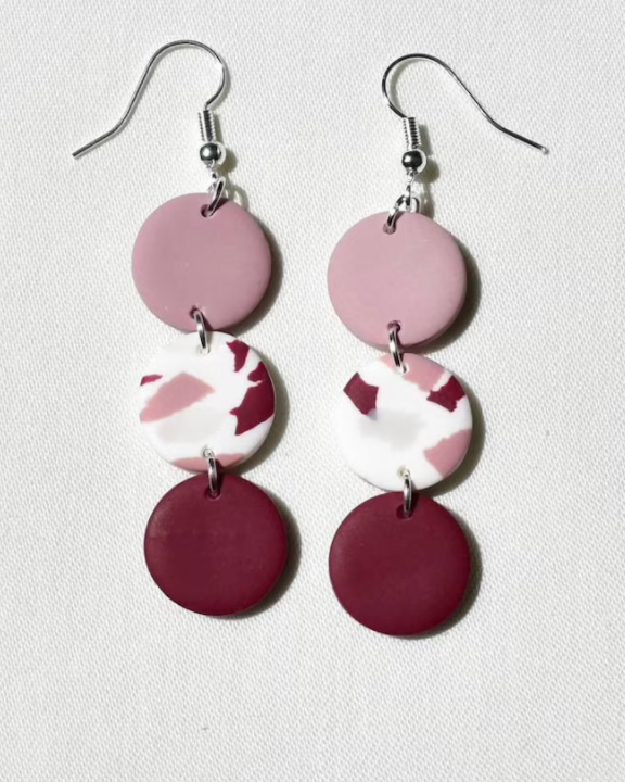 Dusty pink and burgundy polymer clay earrings - Jewellery
