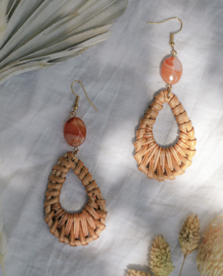 Rattan &amp; Orange Agate summer earrings - Jewellery
