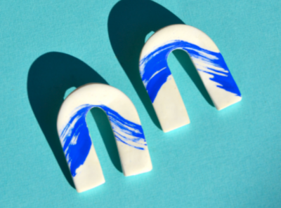 Blue wave clay arches earrings - Jewellery