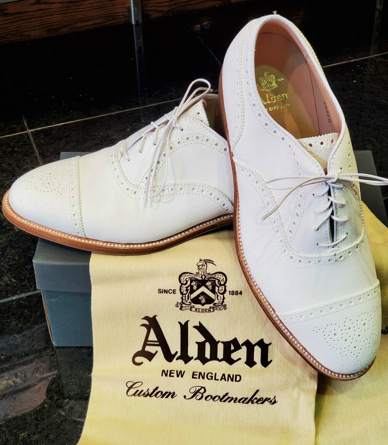 Alden Shoes White Suede