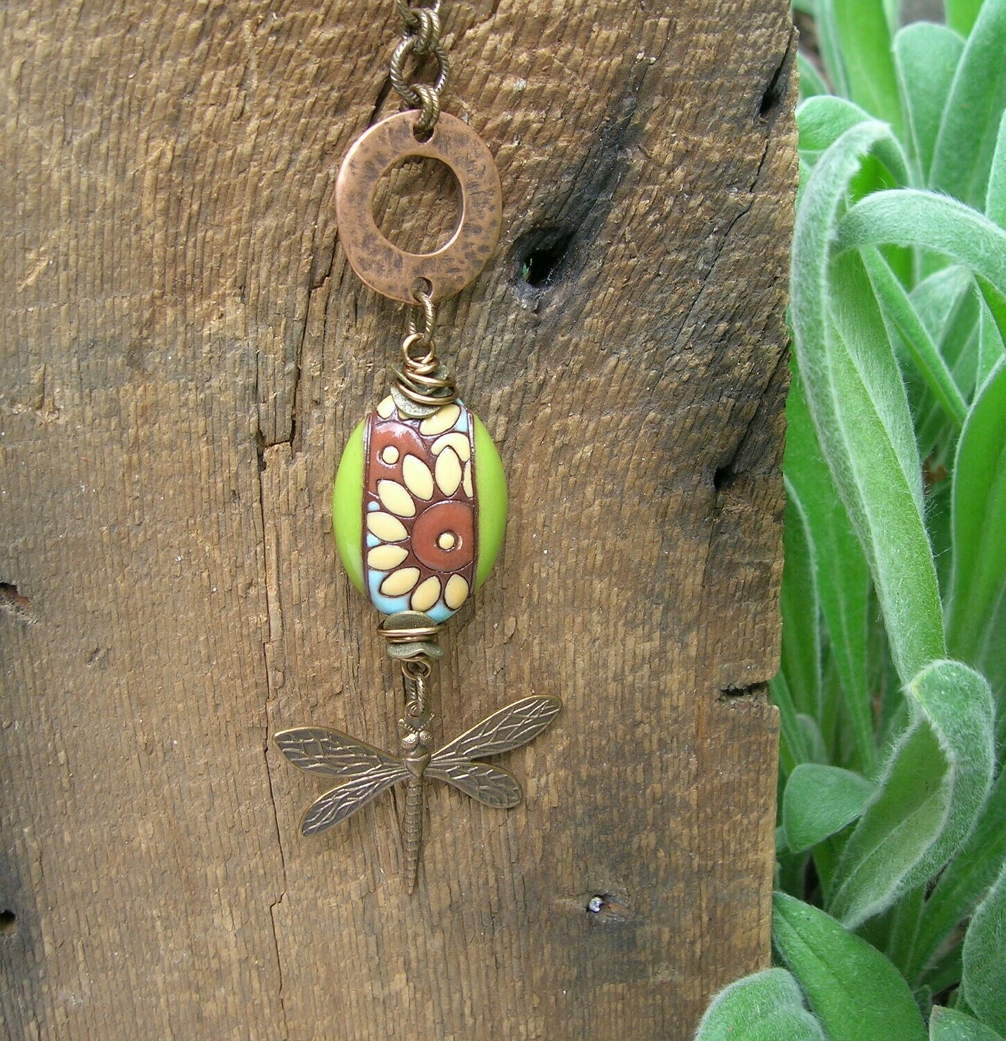 Cheery Sunflower and Dragonfly Necklace