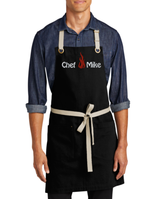 Embroidered Canvas Full-Length Two Pocket Antique Brass Grommets Chef Apron with Custom Name a Great Gift Adult Premium Quality - Personalized