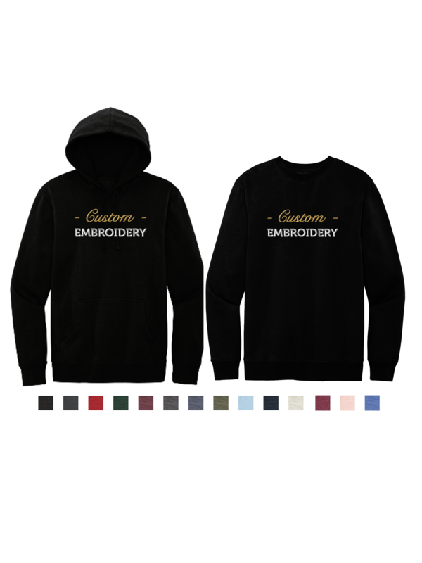 Custom Embroidered Sweatshirt, Crewneck and Hoodie, Personalized Athletic Style Sweater Sweatshirt, District V.I.T. Fleece, UNISEX, XS-4XL
DT6100 (Hood) DT6104 (Crew)