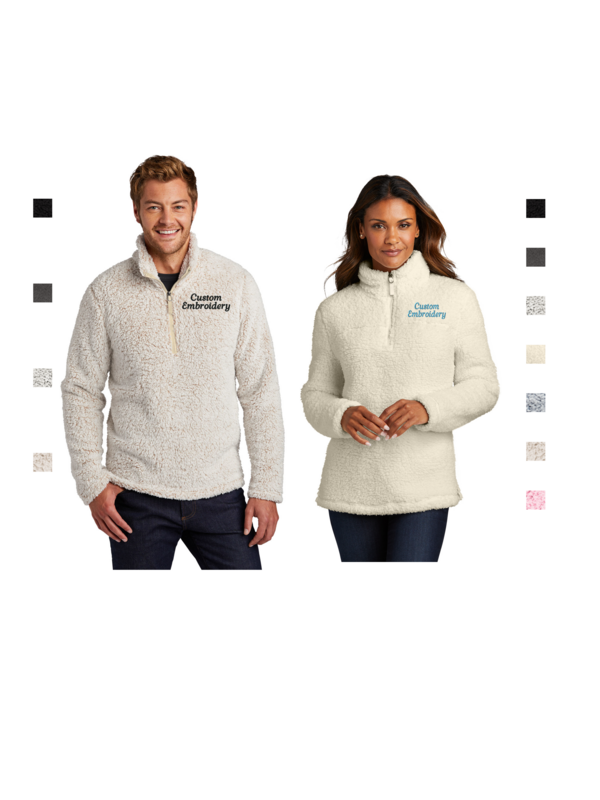 Custom Embroidered Warm Cozy Sherpa Fleece 1/4 Zip Jacket Port Authority Pullover Jacket Personalized Unisex Men&#39;s Ladies, Ultrasoft, XS-4XL F130 L130