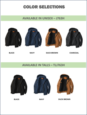 Custom Embroidered CornerStone Duck Cloth Hooded Work Jacket, Heavy Duty, All Weather, Field Work, Company Logo, Team Uniform J763H TLJ763H