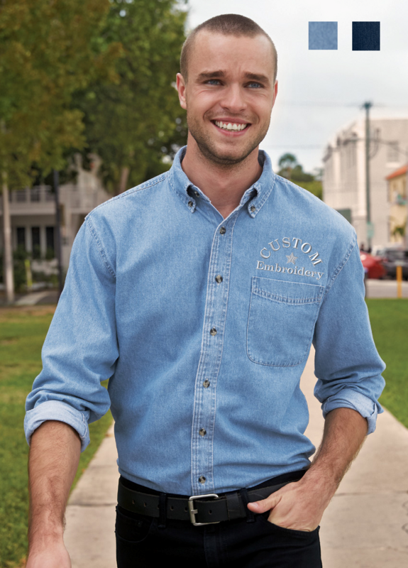 Custom Embroidered Long Sleeve Value Denim Shirt Team Corporate Uniform Personalized Jean Button Up Shirt Men&#39;s XS-6XL Port &amp; Company® SP10