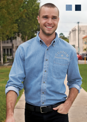 Custom Embroidered Long Sleeve Value Denim Shirt Team Corporate Uniform Personalized Jean Button Up Shirt Men&#39;s XS-6XL Port &amp; Company® SP10