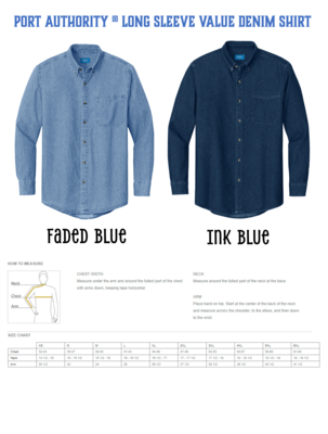 Custom Embroidered Long Sleeve Value Denim Shirt Team Corporate Uniform Personalized Jean Button Up Shirt Men&#39;s XS-6XL Port &amp; Company® SP10