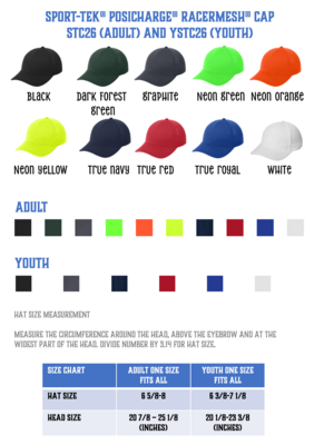 Custom Printed or Embroidered Sport-Tek® PosiCharge® RacerMesh® Cap,  Personalized, One size fits all, Baseball Hat Youth Adult STC26