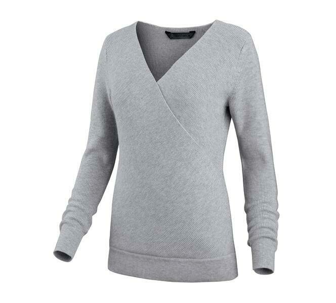 Apparel - Women&#39;s Heather Grey Wool-Blend Crossover Sweater
