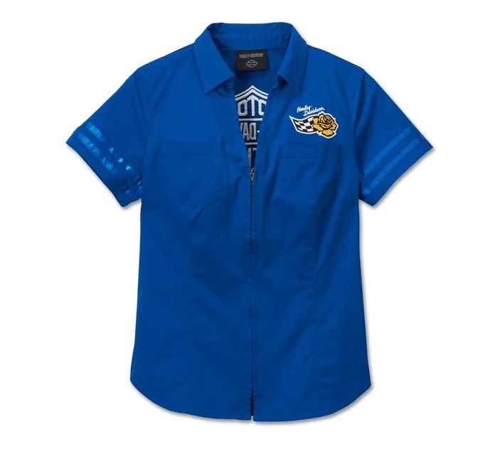 Apparel - Bar &amp; Shield Zip Front Shirt - Lapis Blue