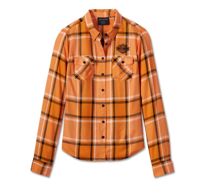 Apparel - Women&#39;s Sunrise Button Down Shirt - YD Plaid - Harley Orange