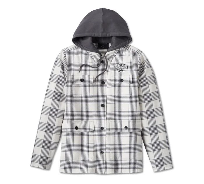 Apparel -Women&#39;s Heritage Classic Shirt Jacket With Hood - YD Plaid - Cloud Dancer