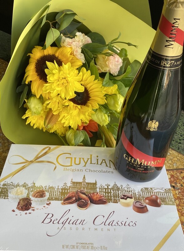 Mumm, Blooms and Guylian Chocolates