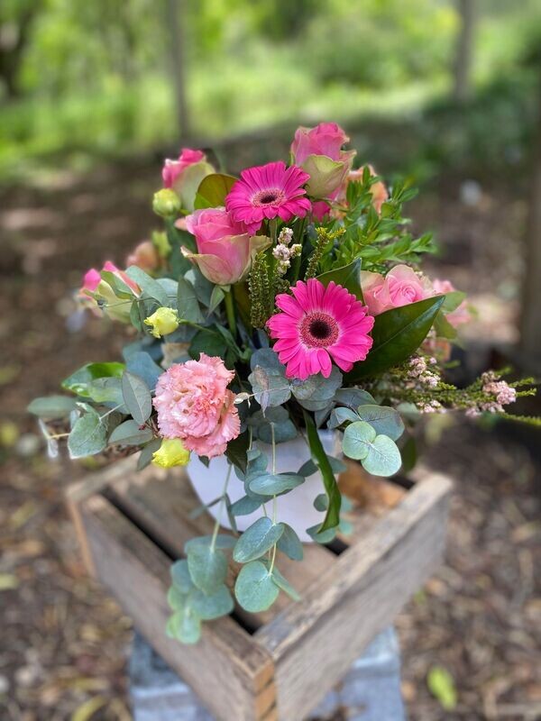Pink Blooms in Ceramic Vase