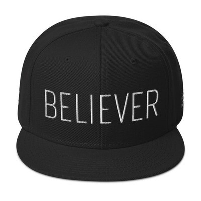 "Believer" Wool Snapback Hat - Front & Back - Right Side Embroidery Locations