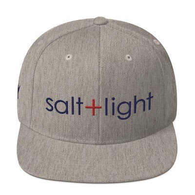 "Salt + Light" Navy Blue Embroidery Snapback (Christian Apparel)