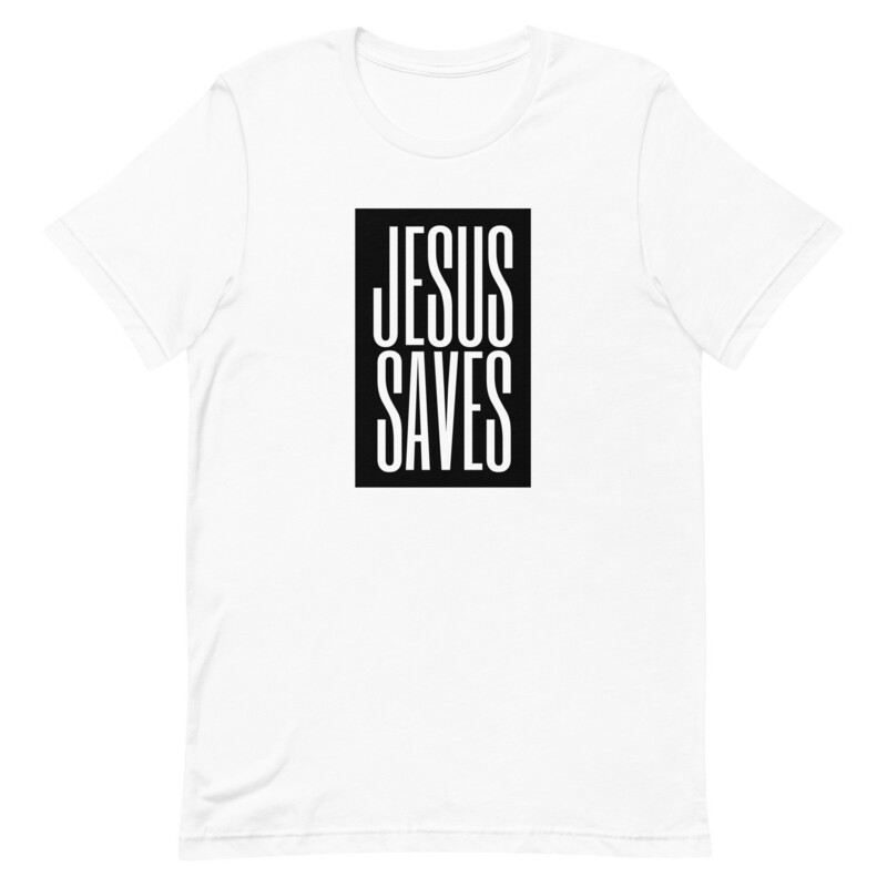&quot;Jesus Saves&quot; Christian T-Shirt (Black Print)
