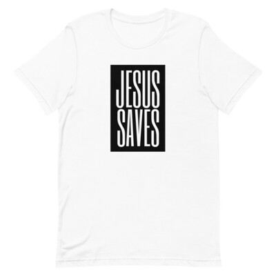 "Jesus Saves" Christian T-Shirt (Black Print)