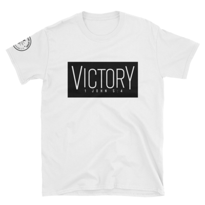 "Victory" Box Design - Unisex White Premium T-Shirt (with sleeve print)