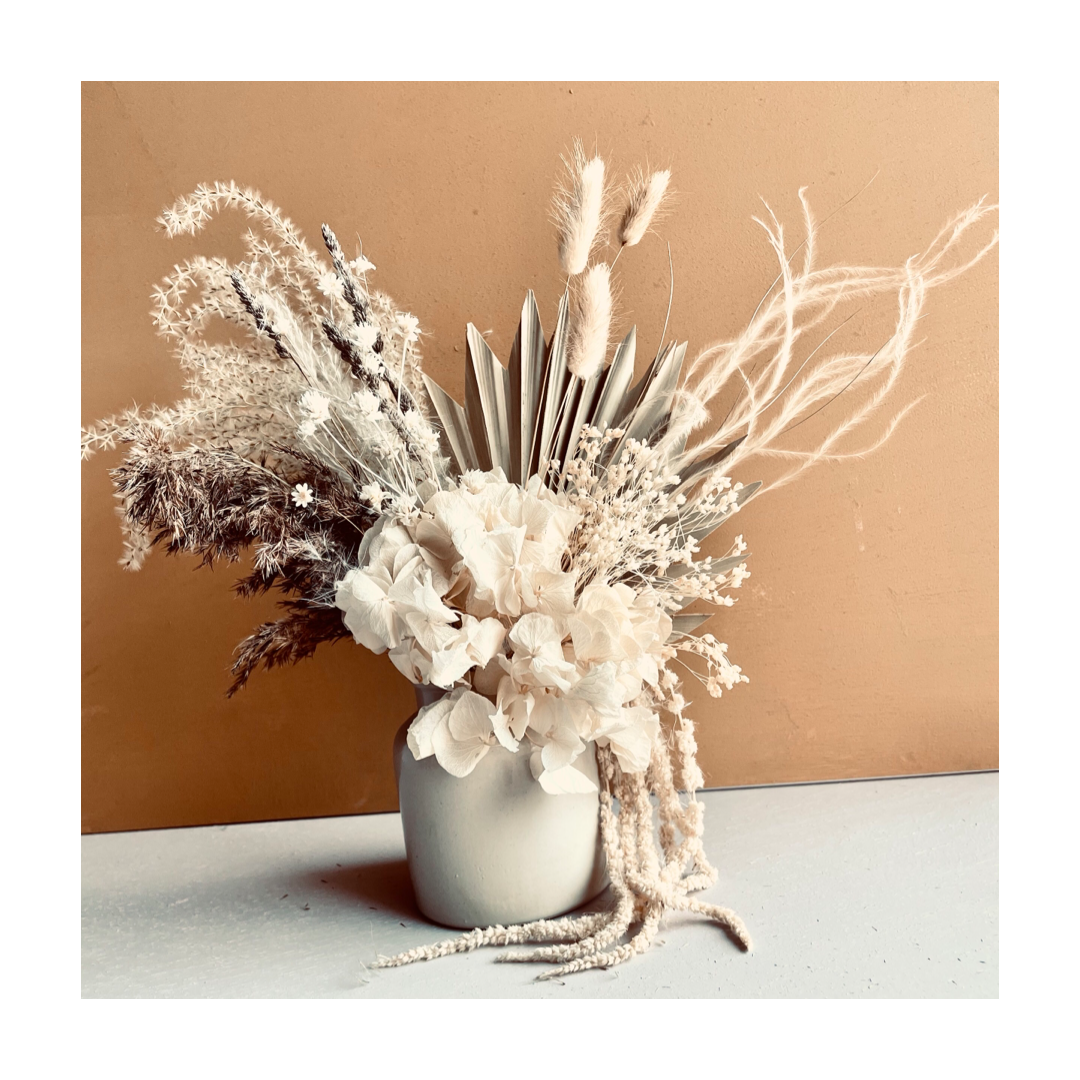 Petit pot fleuri de Fleurs séchées Célosie x Achillée - Composition fleurs