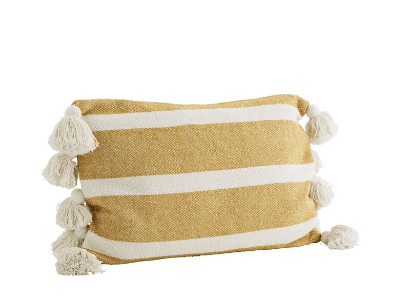 Coussin rayé jaune et blanc