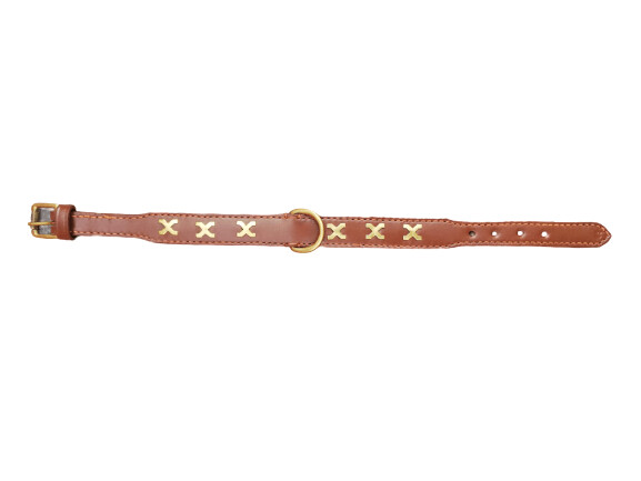 Collar perro piel marrón cruces
