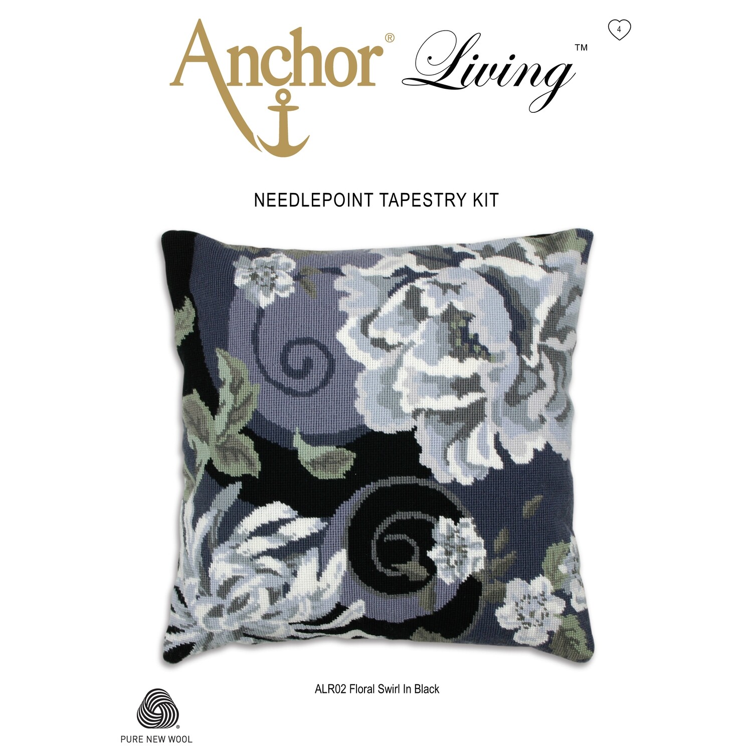 Anchor Living Tapestry Kit - Tapestry Floral Swirl in Black Cushion