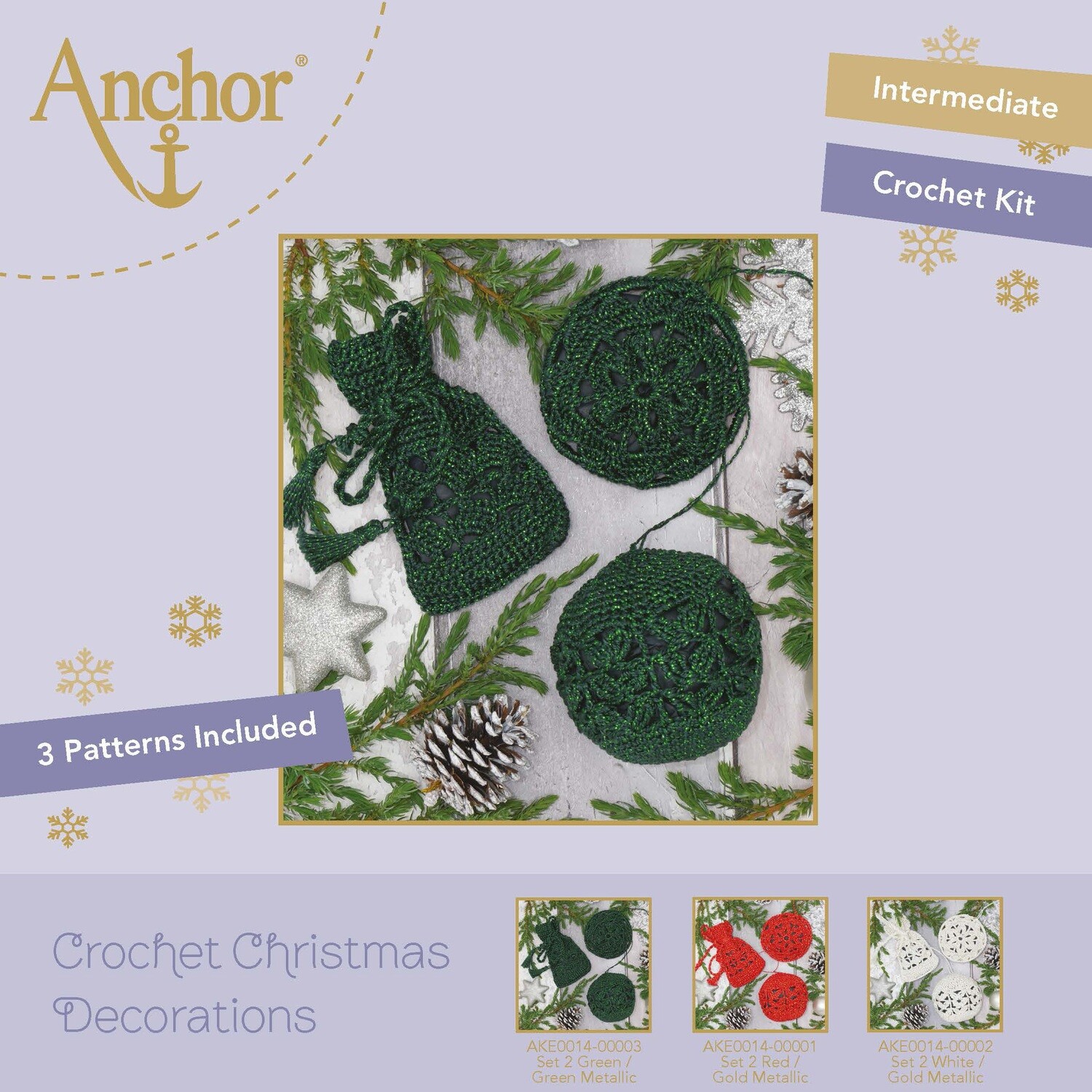 Crochet Christmas Decorations - Set 2 Green/Green Metallic