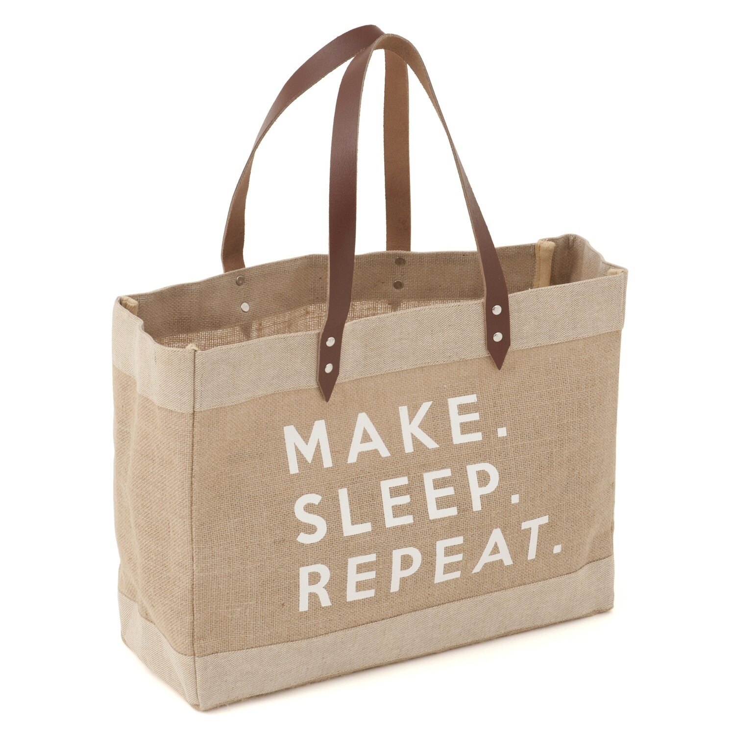 Craft Tote Bag Large - Printed Jute 'Make Sleep Repeat'