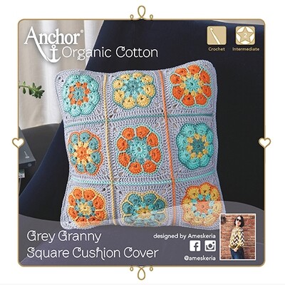 Anchor Crochet Kit - Grey Granny Square Cushion
