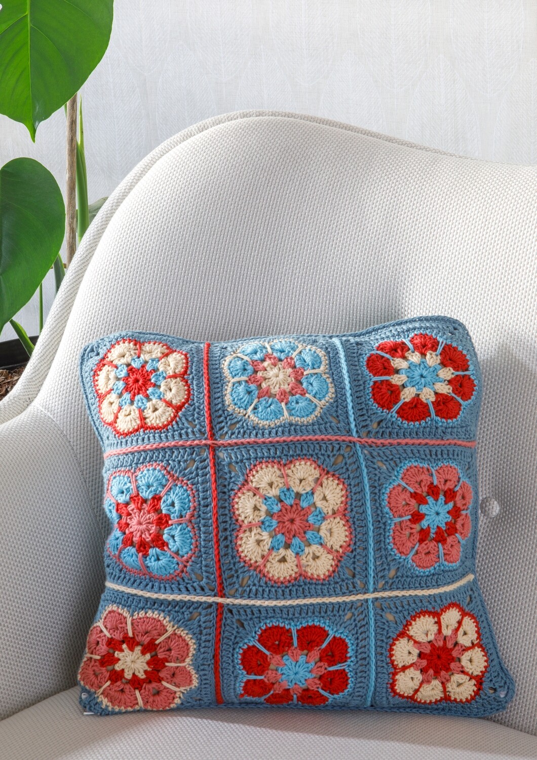 Digital Pattern Blue Granny Square Cushion