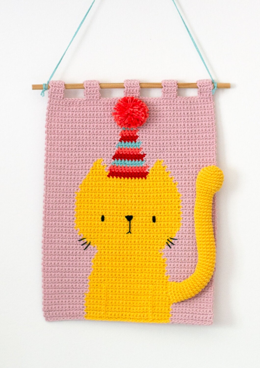 Digital Pattern Party Cat Wall Hanging