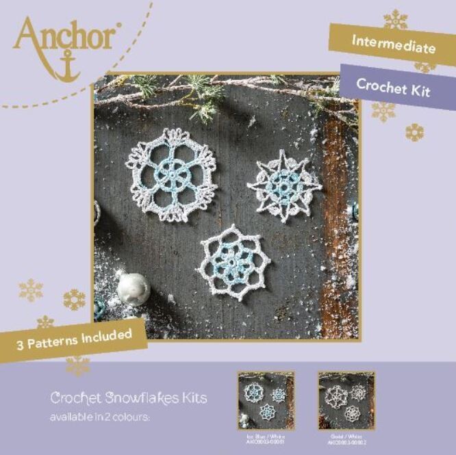 Anchor Essential Kit - Crochet Snowflakes Ice Blue