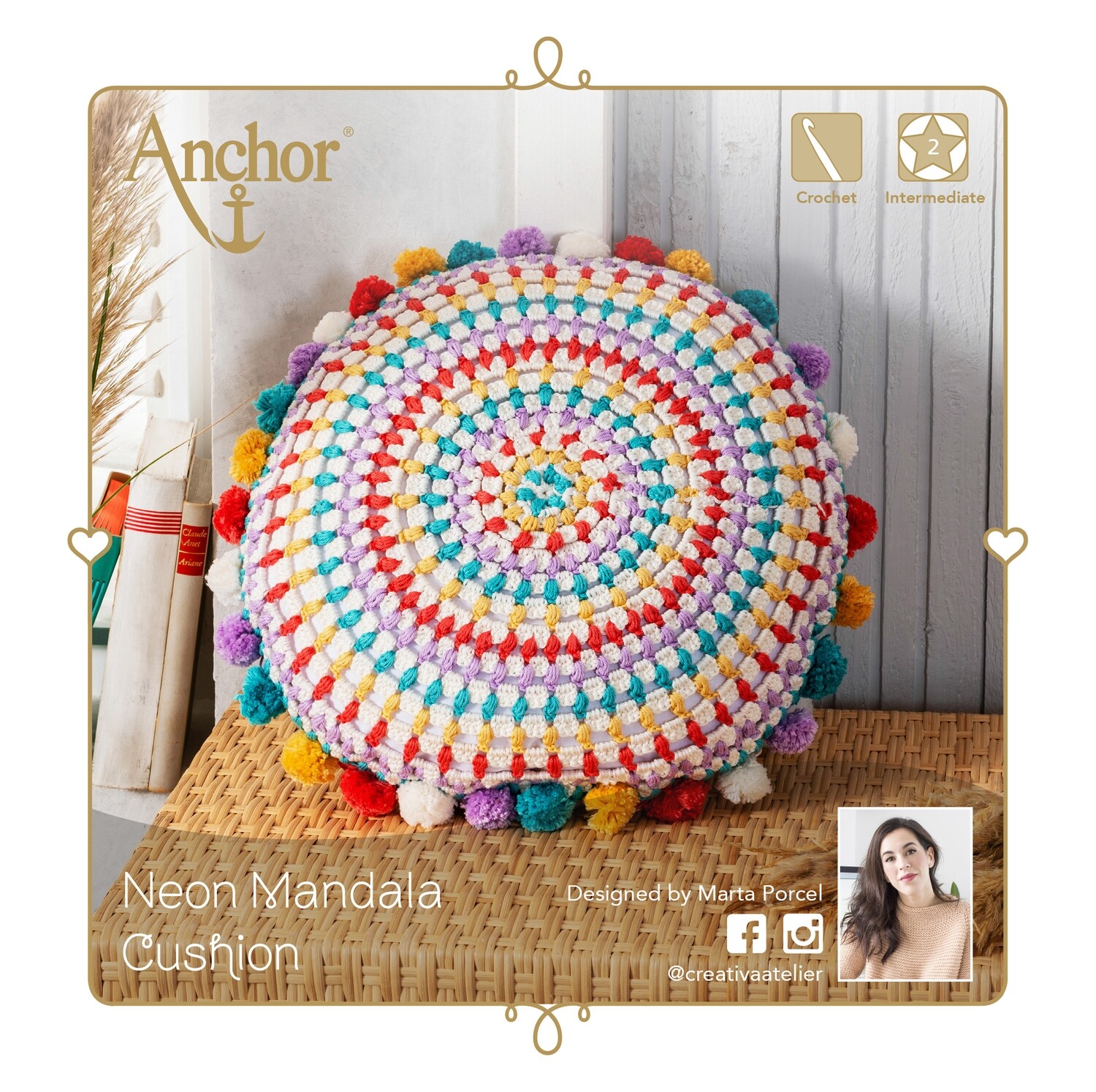 Anchor Crochet Kit - Mandala cushion neon