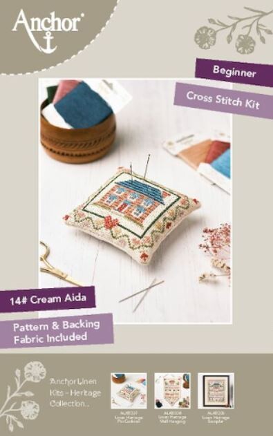 Anchor Essential Kit - Linen Heritage Pincushion - Cross Stitch Kit