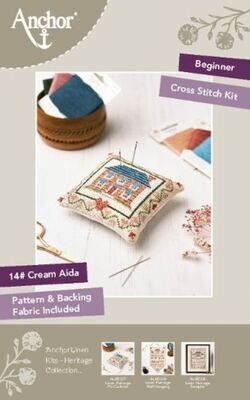 Anchor Essential Kit - Linen Heritage Pincushion - Cross Stitch Kit
