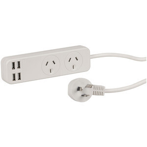 POWERBOARD 2WAY W/4XUSB 3.4A 0.9M WHITE