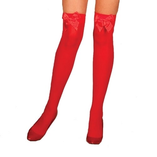 Opaque Thigh High with Satin Bow - Red
