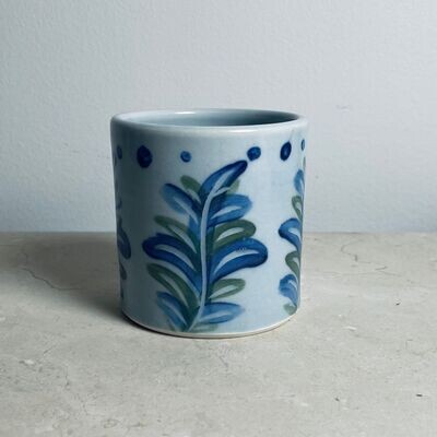 Sgraffito Blue and Green Fern Cup