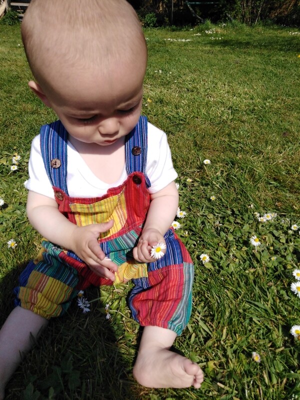 Funky Threads 
Patchwork 3/4 Length Long Dungarees
 12-18 Months