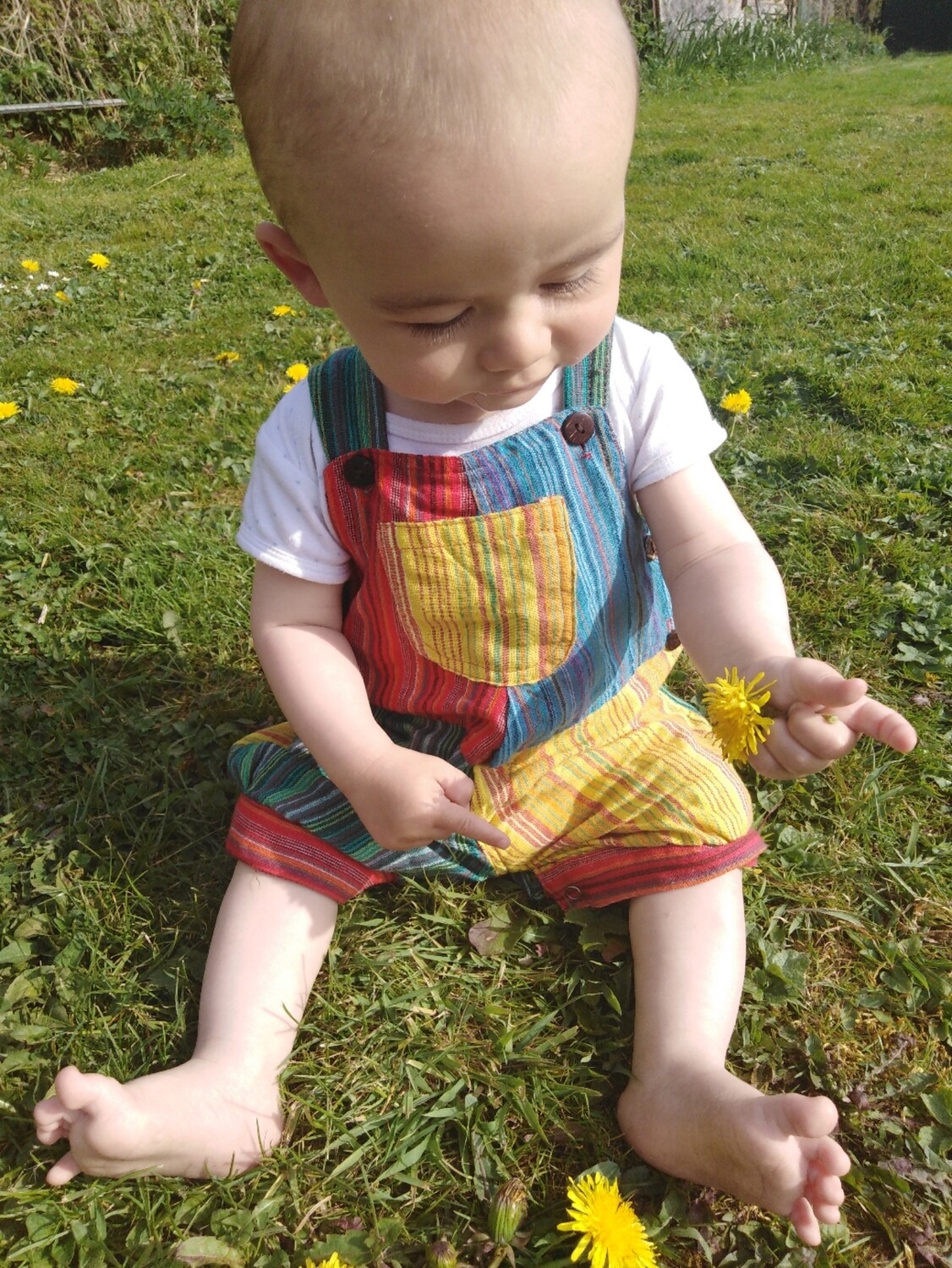 Funky Threads patchwork Short Baby Dungarees 6-12 Month