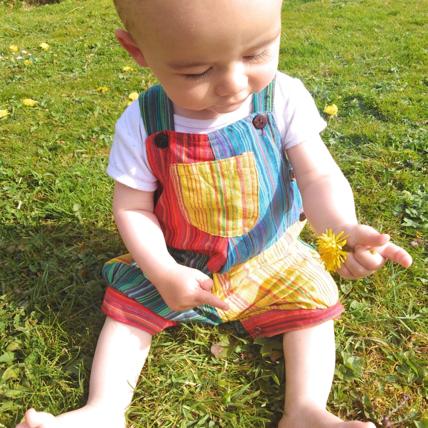 Funky Threads Patchwork Short Dungarees 12-18 Months Old