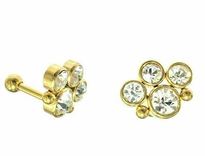 Gold CZ Paw Design Tragus Barbell