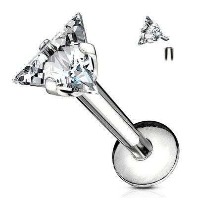 Triangle CZ Prong Set 316L Internally Threaded Labret, Monroe, Cartilage Stud Rings
