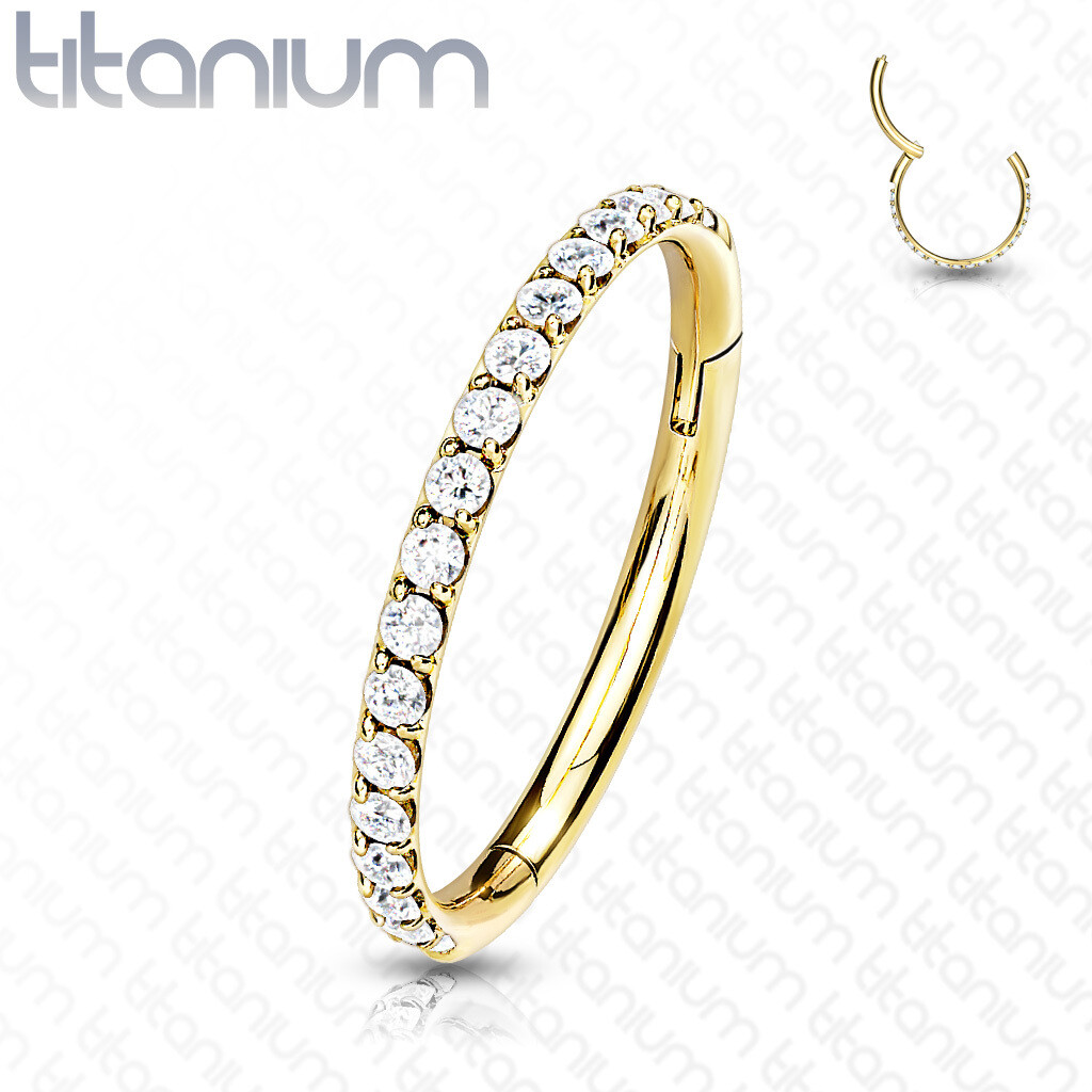 Implant Grade Titanium Hinged Segment Hoop Rings with Outward Facing Paved CNC Set CZ
