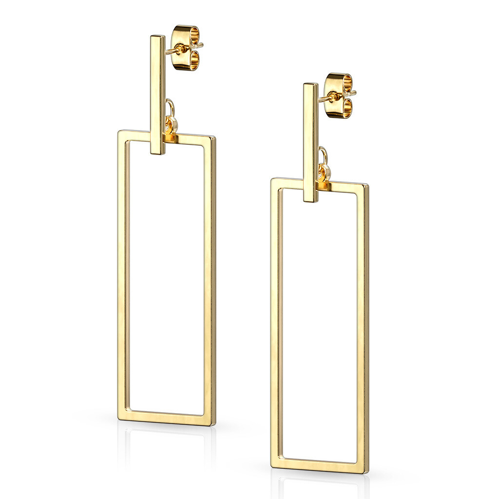 Pair of Square Bar and Long Square Dangle Stainless Steel Earrings