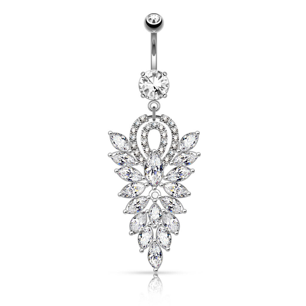 Chandelier Dangle Navel Ring, Colour: White Gold