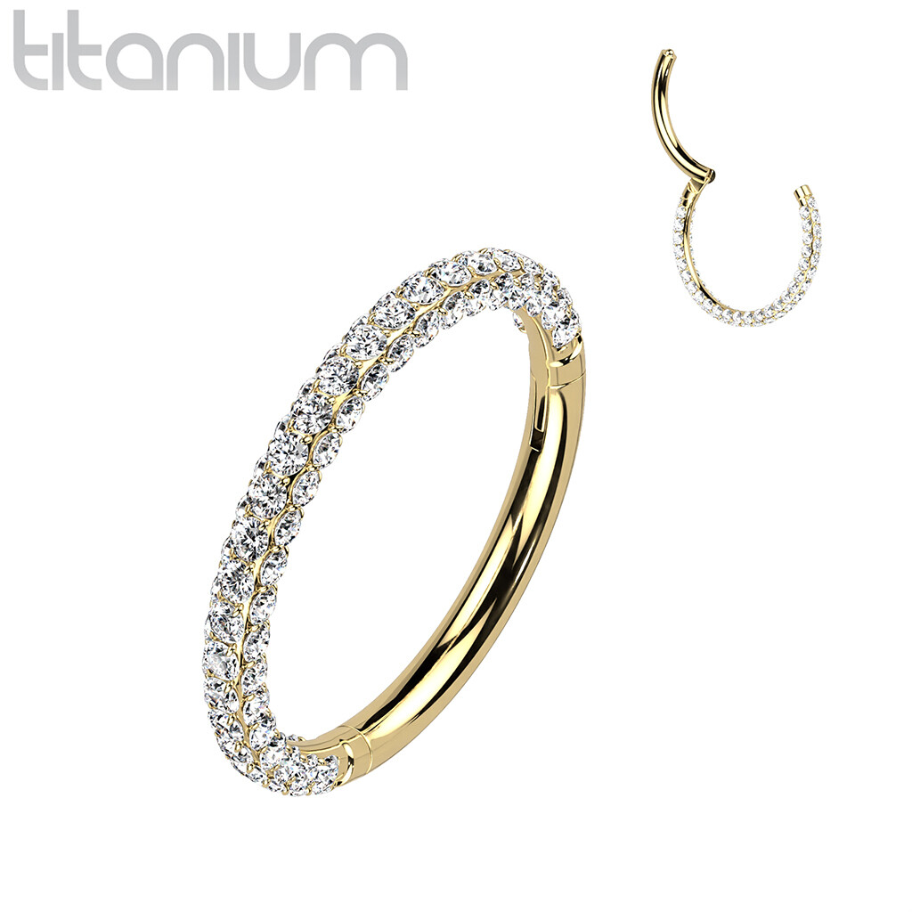 Implant Grade Titanium Hinged Segment Ring with CZ Paved on Front and Sides of Hoop